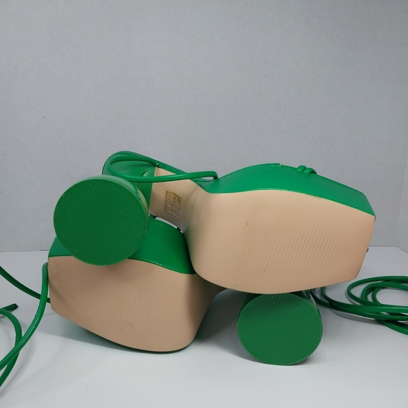 Public Desire Size 8 Anabele Green Pu Lace Up Cylinder Platform Heels Shoes - Picture 15 of 16